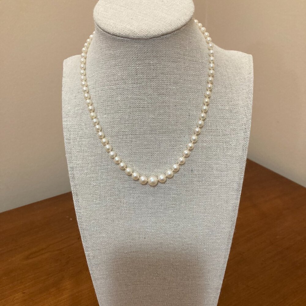 14K White Gold Graduated Cultured Pearl Necklace 15" Girls - Picture 2 of 8